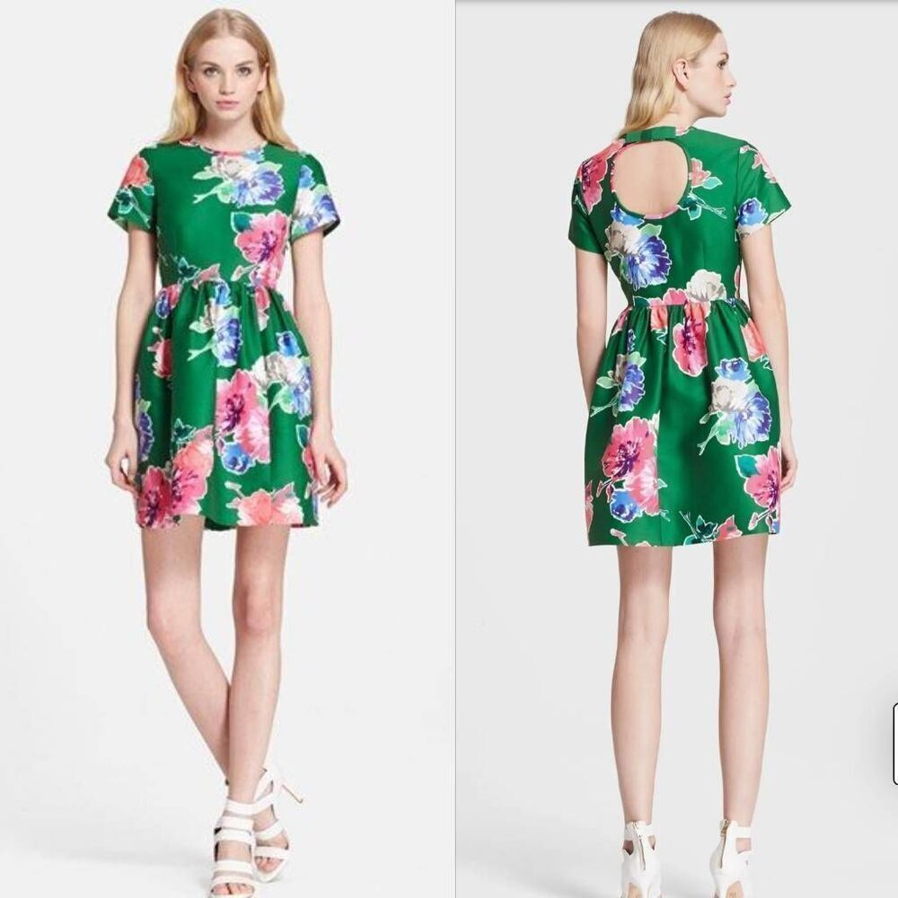 Kate Spade Stelli Fit & Flare Mini Dress Women's 8 Green Floral Party/Cocktail‎